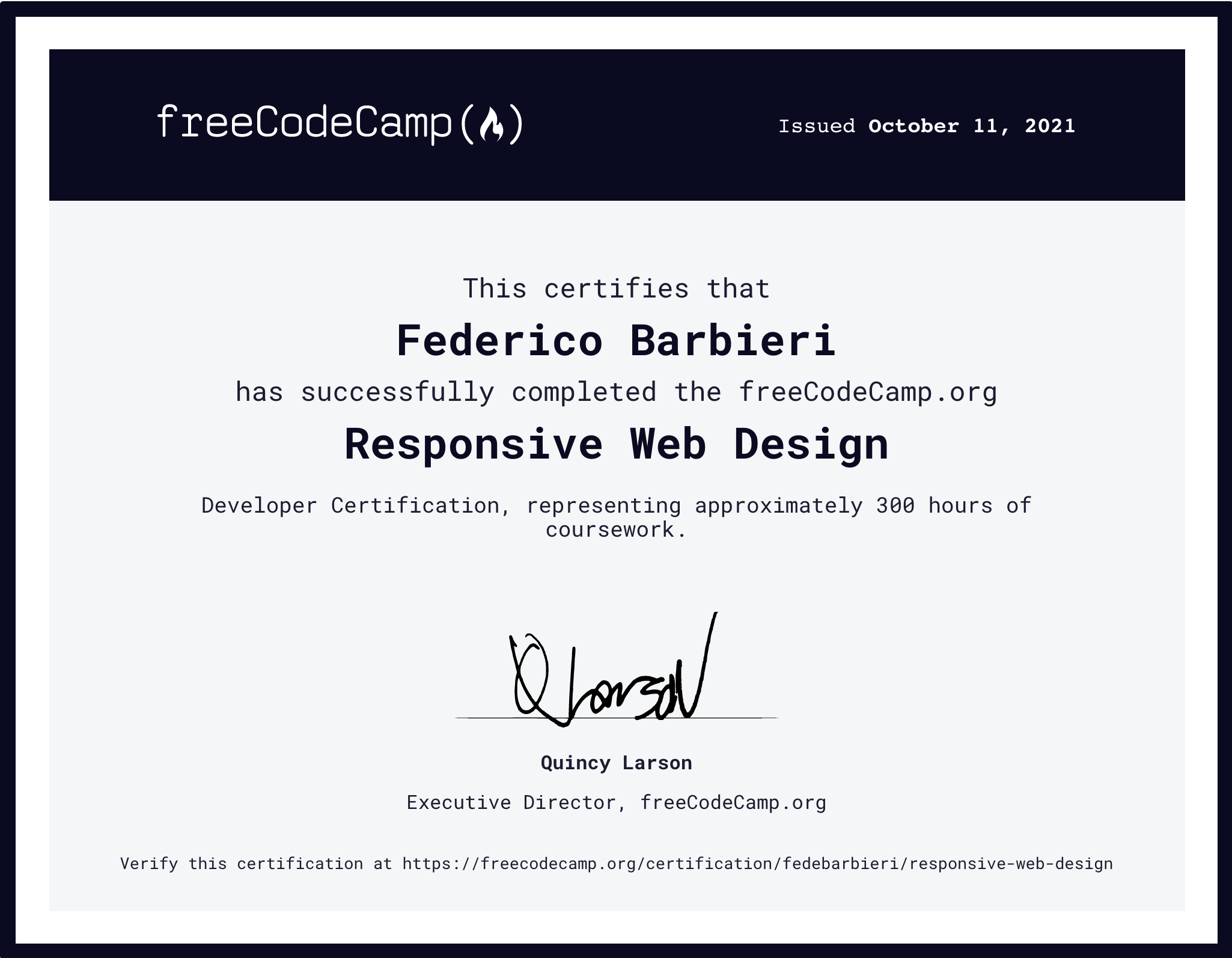 freeCodeCamp Certificate